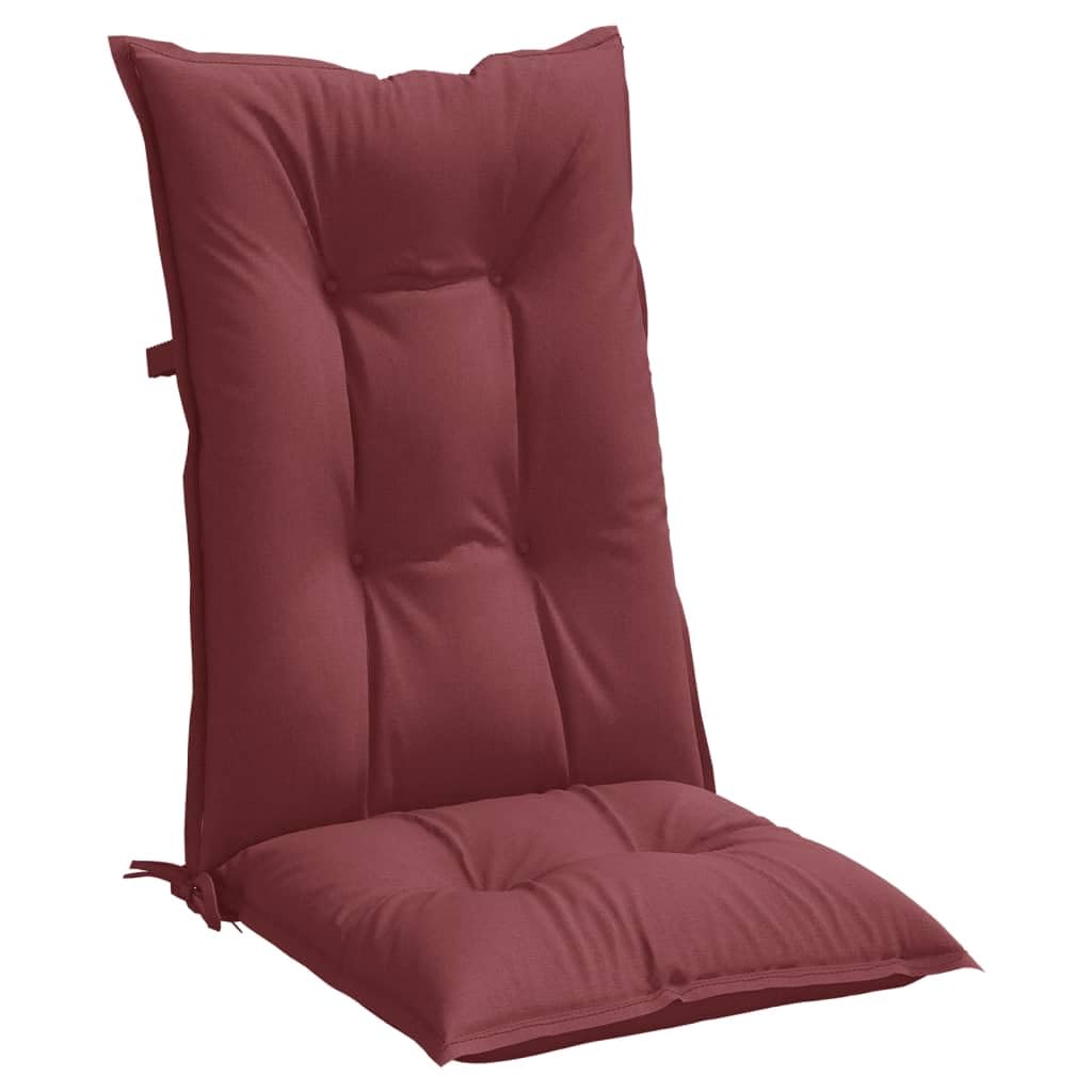 Cuscini Sedia Schiena Alta Rosso Vino Mélange 120x50x7 cm con Imbottitura Morbida, Antiscivolo con Laccetti e Fascia Elastico per Sedie da Giardino, Ufficio, Interno, 2 Pezzi