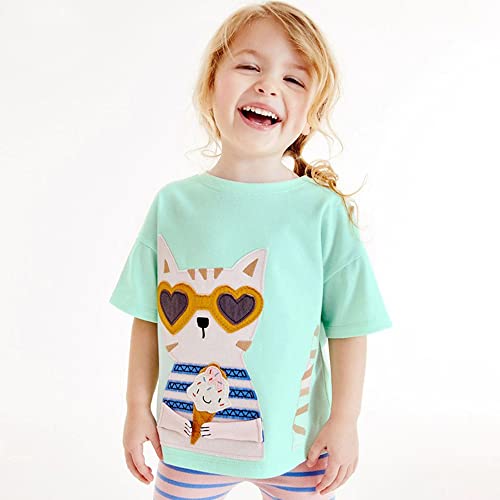 Image of Toddler Girls T-Shirt Short Sleeve Shirt Unicorn Bunny Print Cute Summer Tops Tees Dinosaur Graphic