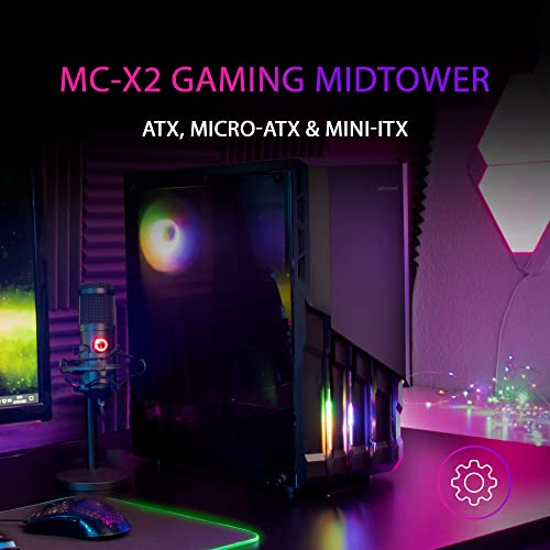 Mars Gaming MC-X2 Zwart, PC Gaming ATX Geval, FRGB Stalen Front, 2 Fans 12cm FRGB, Volledig Zijraam - Afbeelding 3