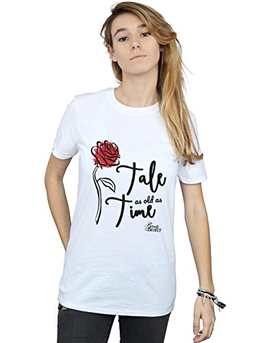 Disney Women's Tale As Old As Time Rose Boyfriend Fit T-Shirt White XXX-Large