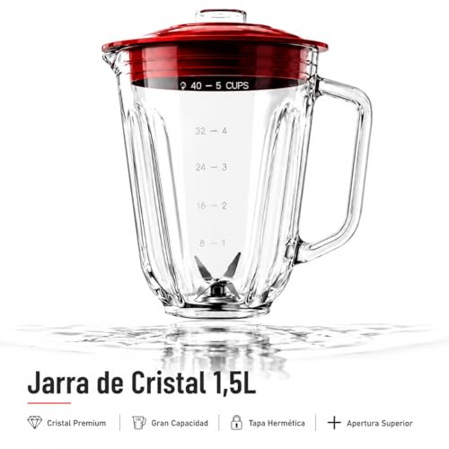 Batidora de vaso Ufesa BS4717 Ruby Red de 1500W con jarra de cristal de 1.5L 5