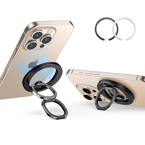 ESR for MagSafe Phone Grip, MagSafe Ring Holder, Magnetic Phone Ring Holder, Magnetic Phone Grip with 2-Way Stand for iPhone 17/16/15/14/13/12, Samsung, Google, All Smartphones(2 Metal Rings included)