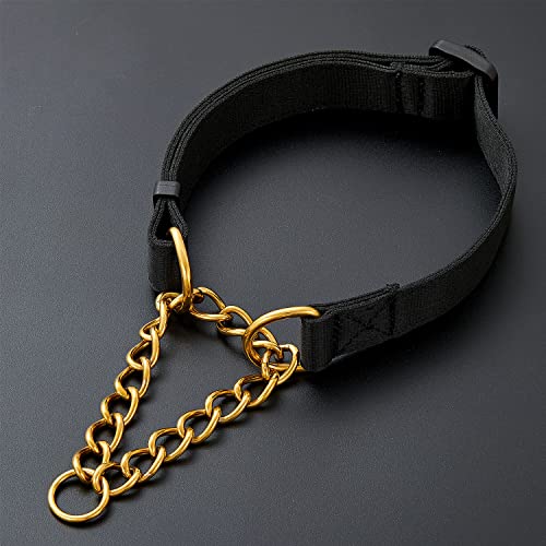 Dog Collar Martingale Collars With Release Buckle Chain Training Pet Collars Dog Nylon Martingale Collar With Stainless Steel Chain Adjustable Collar For Small Medium Dogs (Gold Chain, 22") #TOP6
