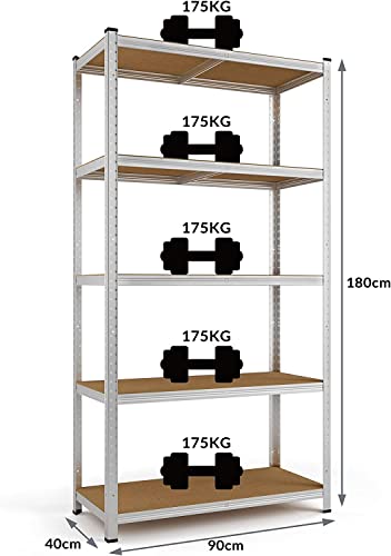 Klink Estantería Almacenaje Metálica 5 Baldas Ajustables 180 x 90 x 40 cm Sin Tornillos para Gareje Trastero Organizador Cocina - imagen 3