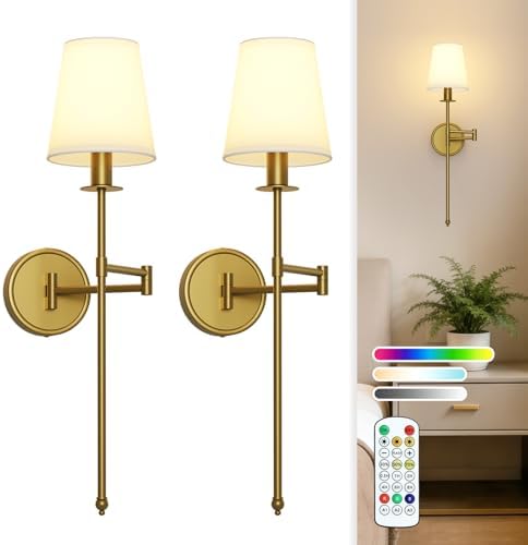 Joosenhouse Battery Operated Wall Sconces (Set of 2), Wireless Di...