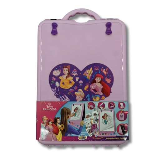 Disney Caballete Princess para niños, juego de pintura portátil con bloc de dibujo y accesorios, juego creativo para niñas a partir de 3 años, maletín de manualidades con motivos de princesas, juguete