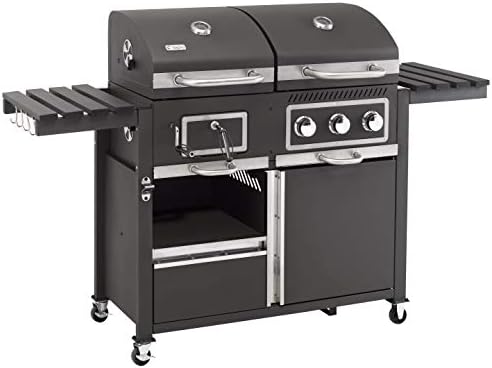 Bild 3 - tepro Gas Kohle Kombigrill Toronto, Grillwagen mit Holzkohle- und Gasgrill-Modus, 3 Brenner mit je ca. 2,9 kW Leistung, Piezozündung, Thermometer, Maße ca. 173 x 65 x 116,5 cm, Schwarz