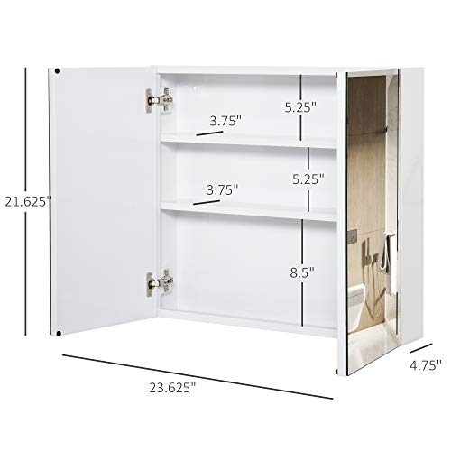 kleankin Bathroom Mirrored Cabinet, 24"x22" Steel Frame Medicine Cabinet, Wall-Mounted Storage Organizer with Double Doors, White