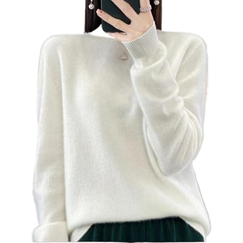 Women's Wool Sweaters for Women Wool Crew Neck Long Sleeve Soft Pullover Sweater Tops Solid Knit Pullover Sweater (White,XX-Large)