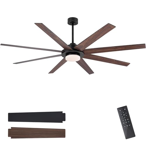 WINGBO 72" Ceiling Fan with Light and Remote Control, 6 Speed Reversible DC Motor, Dimmable LED Light, for Home and Commercial Use, Living Room/Shop/Warehouse Black/Walnut