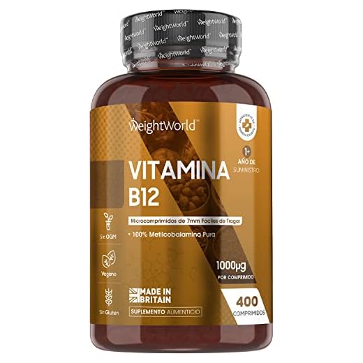 Vitamina B12 Vegana 1000mcg 400 Comprimidos, Vegano - Suministro para más de 1 Año, Reduce Cansancio y Fatiga, Contribuye al Funcionamiento Normal del Sistema Inmunológico, B12 Metilcobalamina