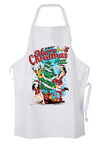 Delantal de cocina de chef divertido de Feliz Navidad, blanco, L