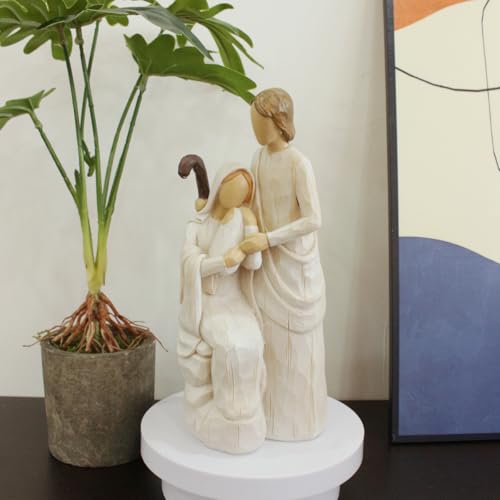 Ouwealy 8.3 Inch Nativity Set Indoor, Jesus Figure Nativity Scene, Handcrafted Resin Holy Family Statue of Vigrin Mary Holding Baby Jesus with Joseph Figurine, Catholic Christian — view 5