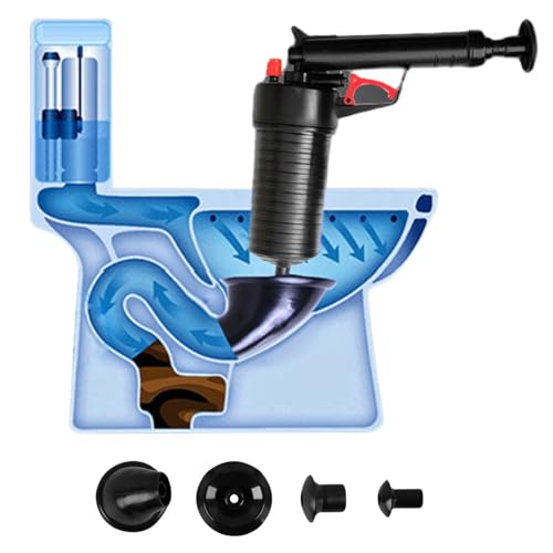 Jadeshay Desatascador WC,Desatascador a Presion Bomba de Drenaje Profesional Aire Comprimido Herramienta Neumáticas para Baño y Cocina, Inodoro, Bañera de Limpieza de Desagües,con 4 Accesorios