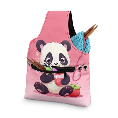 Image of Panda Yarn Bags for Crocheting on the Go Strawberry Crochet Hook Organizer Knitting Bags nad Totes,Holding Yarn Crochet Hook Needles,Small