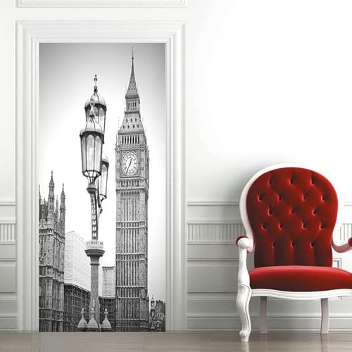 Tizhweqo Pegatina Puerta Londres Pegatinas para Puertas Londres, Reino Unido Adhesivo Vinilo 3D Puerta Pegatina Pared Murales Papel Pintado Poster para Sala de Baño Decorativos 77x200 cm c2692