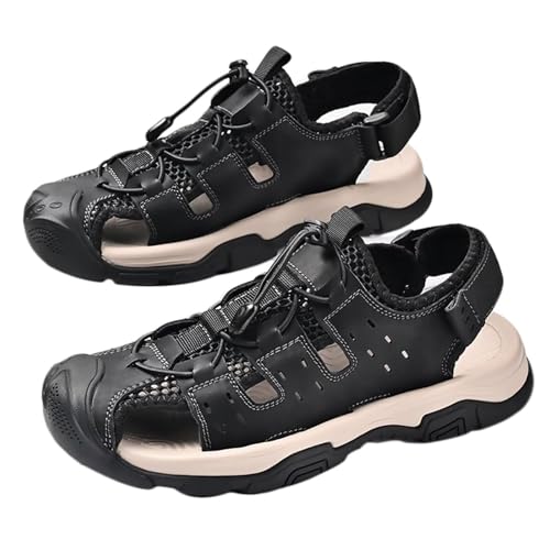 Men's Athletic Sports Sandals Outdoor Closed Toe Hiking Fisherman Sandals Waterproof Summer Leather Non-Slip
