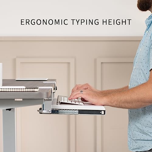 Image of VIVO Small Keyboard Tray, Under Desk Pull Out with Extra Sturdy C Clamp Mount System, 20 (26 Including Clamps) x 11 inch Slide-Out Computer Platform Drawer, White, MOUNT-KB05ES-W | Keyboard Tray for Typing, Slide Out Platform, Extra Sturdy C-Clamp Mount System, Computer Drawer, White Frame