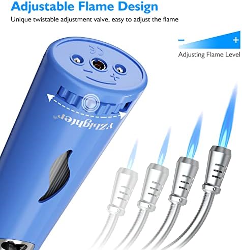 YZLighter Fire Lighter Gas Refillable Jet Flame Lighter Windproof Kitchen Blow Torch Lighter,Visual Fuel Window Butane Flexible Long Lighter for Camping Candle Lighters,Blue (No Gas Included)