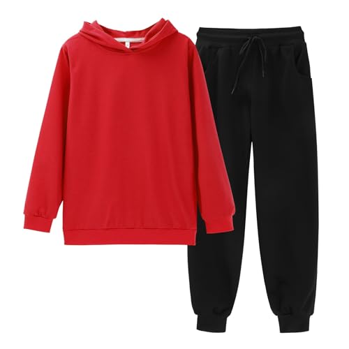 Youth Kids Cotton Hoodies Set 2 Piece Loose Fit Pullover Sweatshirts Joggers Pants Outfits Boys Girls Sweatpants
