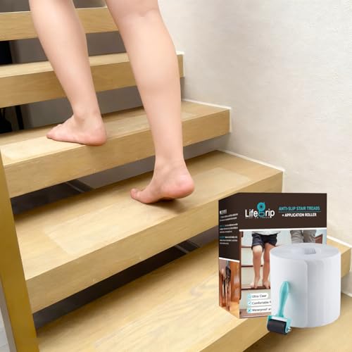 LifeGrip Stair Treads Non-Slip (15PCS), Anti Slip Transparent Stair Treads Tape for Indoor Wooden Step (8"X32"X15P-Treads)