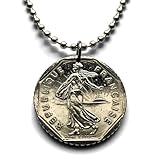 1982 France 2 Francs French coin pendant La Semeuse the Sower & Seed Paris Marseilles Lyon Le Havre Toulouse Nice Nantes Montpellier Strasbourg Bordeaux Lille Rennes Reims Saint-Etienne Toulon n000369