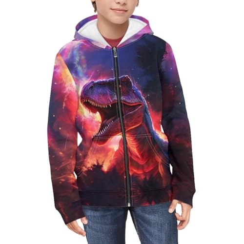 HUIACONG 14-16 Hoodies for Teen BoysDinosaur Sweatshirts Zip Up Hoodies Galaxy Purple Novelty Jacket for Kids Long Sleeve Shirt Hooded with Pocket Athletic Clothes Tops
