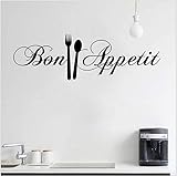 Taille : 58×18cm JWJQTLD Autocollant Mural，Bon Appétit PVC Fresque Murale Chambre Salon Cuisine Accueil Mur Autocollant Art Déco, Convient pour Toutes Les Surfaces Lisses