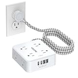 Surge Protector Power Strip - CHCORE 5Ft Braided Extension Cord with 8 Outlets with 4 USB (2 USB C) Charging Ports, Flat Plug Multi Plug Outlet Extender Charging Station for Home Office, ETL, White