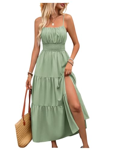 Image of BEAUDRM Women's Summer Maxi Dresses Boho Summer Wedding Guest Dress Beach Vacation Outfits Cruise Flowy Milkmaid Sundresses