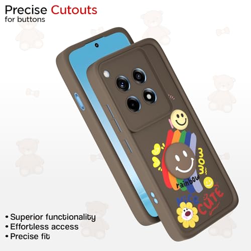 Image of Pikkme Back Cover for OnePlus 12R 5G | Soft Silicone| Cute Rainbow Smile & 3D Cartoon Flower Design | Shockproof Raised Camera Protection Bumper Case (Brown)