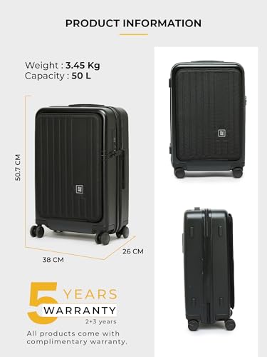 Image of EUME Cabin Pro Luggage Trolley for Travel 57cm, Cabin Bag | Trolley Bag Small for Luggage| with Laptop Sleeve | 100% Polycarbonate (PC) 8 SilentRun Hinomoto Wheels, Charcoal Black