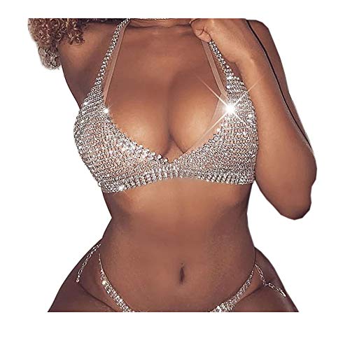 Image of Sexy Bling Rhinstone Bra Body Chain Rhinstone Underwear Bra Harness Crystal Body Chain Jewelry Bikini Crystal Bralette Underwea for Women