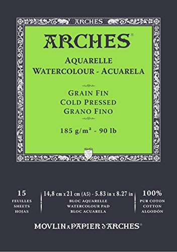 ARCHES- Bloc Enc 14,8x21 15H Aquarelle 100% Fino 185g Blanc Nat (A1795217)