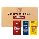150 Pack Condiment Packets - Ketchup, Mustard, and Mayonnaise in Single Serve Pouch Conveinent Camping, Roadtrip, School and Office Gift set