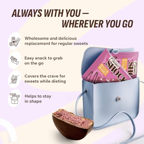 FitnesSHOCK Protein Brownie White Chocolate, No Added Sugar, 15%/7,5g Protein, 233kcal, Pre/Post Workout Snack - No Palm Oil, Filling dietary fibre, Soft Texture, 10x50g - Raspberry-Blackberry mix