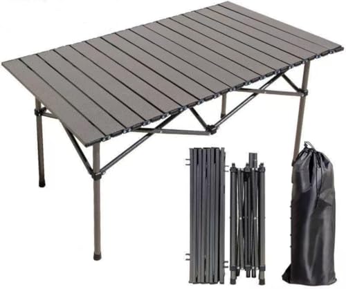 Image of Garden Art Portable GAFTBL1491-11L Roll-Up Camping Table - Durable Aluminum Folding Table with Carry Bag for Picnic, Beach, Travel & Outdoor Activities (Large Black Table, Large)
