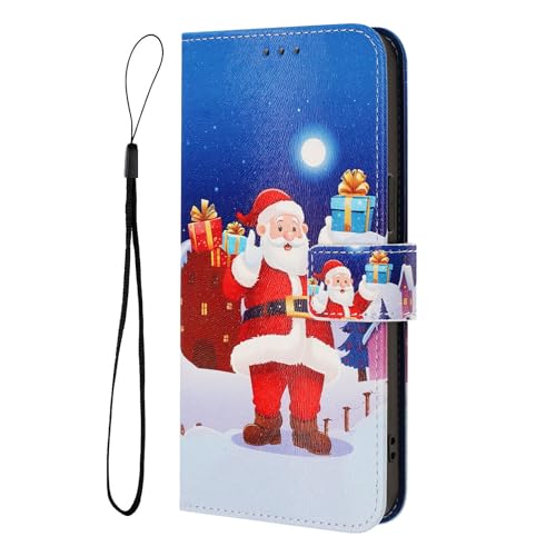 SNCLET Funda para ZTE Blade V40S Cover de Cuero Christmas Style Navidad Patrón Funda PU Piel Carcasa Ranuras para-Tarjetas Antigolpes Magnético Teléfono Cover para ZTE Blade V40S,Papá Noel