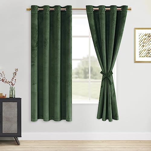 DWCN Velvet Blackout Curtains for Bedroom Olive Green 52 x 63 Inch 2 Panels