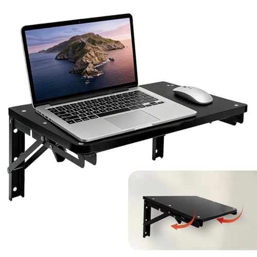 GHWMYD Wooden Folding Shelf Wall Mounted for Small Space, Wall Table for Living Room Bedroom Decor, Home Office Floating Fold Down Desk, Media Shelves with Heavy-Duty Brackets Holds Up to 55lbs Black