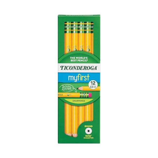 Ticonderoga My First Wood-Cased Pencils, Pre-Sharpened, 2 HB, Yellow, 12 Count