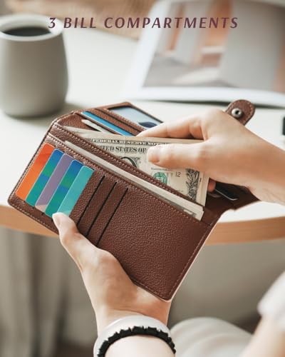 Slim Wallet Women RFID Blocking Vegan Leather Long Clutch Wallet Thin Bifold Credit Card Holder with 2 ID Windows & Zip Pocket4