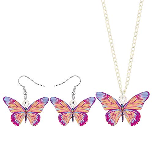 DUOWEI Ensemble de boucles d'oreilles et collier en forme de papillon en acrylique pour femmes et filles, M, Acrylique, Pas de gemme