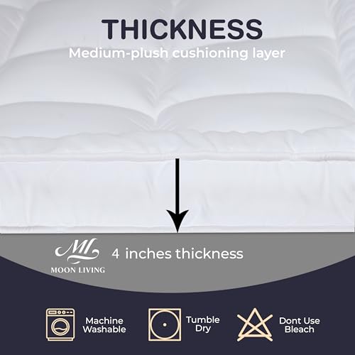 Moon Living Thick Mattress Topper Double Bed - 1100 Gsm Soft & Fluffy Quilted Mattress Topper 10Cm With Elastic Straps That Enhances Sleeping Comfort (Double 137X190Cm) - 3