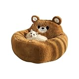 Galatée Cama De Gato, Cama De Gato Linda y Redonda, Cama para Mascotas De Felpa Lavable con Fondo Impermeable, Sofá De Gato Súper Suave Calmante, Cama De Gato Interior con Cojín Extraíble(M, Marrón)