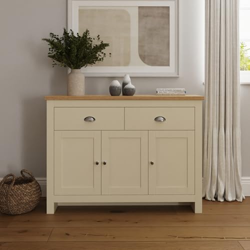 Lancaster Cream & Oak Coloured Occasional Range - Tables Sideboard TV Units#LARGE SIDEBOARD CREAM
