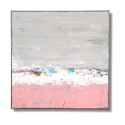 Handgemaltes Acrylbild abstrakt modern 50x50 cm, Rosa, Grau, Schwarz, Weiß, Orange - Handgemalte Wandkunst auf Leinwand, Unikat aus meinem Künstleratelier, Moderne Wanddeko für Wohnzimmer & Büro
