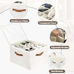 VZZNN 2 Pack Shoe Organizer for Closet, Foldable Shoe Storage Bins with Clear Cover and Adjustable Dividers, Fits up to 16 Pairs, Large Shoe Box Storage Containers with Reinforced Handles (Beige) - Image 6
