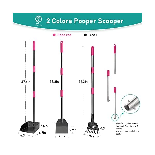 Pooper Scooper, Dog Pooper Scooper Long Handle Stainless Metal Tray and Rake Set for Large Medium Small Dogs Heavy Duty Pooper Scooper, Dog Pooper Scooper Long Handle Stainless Metal Tray and Rake Set for Large Medium Small Dogs Heavy Duty