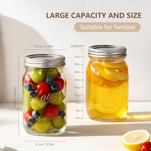 Mason Jars 32 oz,12 Pack Large Wide Mouth Mason Jar with Airtight Lids and Bands|Quart Glass Canning Jars for Pickling, Fermenting and Food Storage Microwave&Dishwasher Safe (12pack) - Image 5